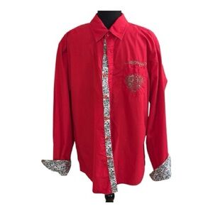 Ed Hardy Christian Audigier Red Button Up Embroidered w/flip cuffs.XL. Holiday